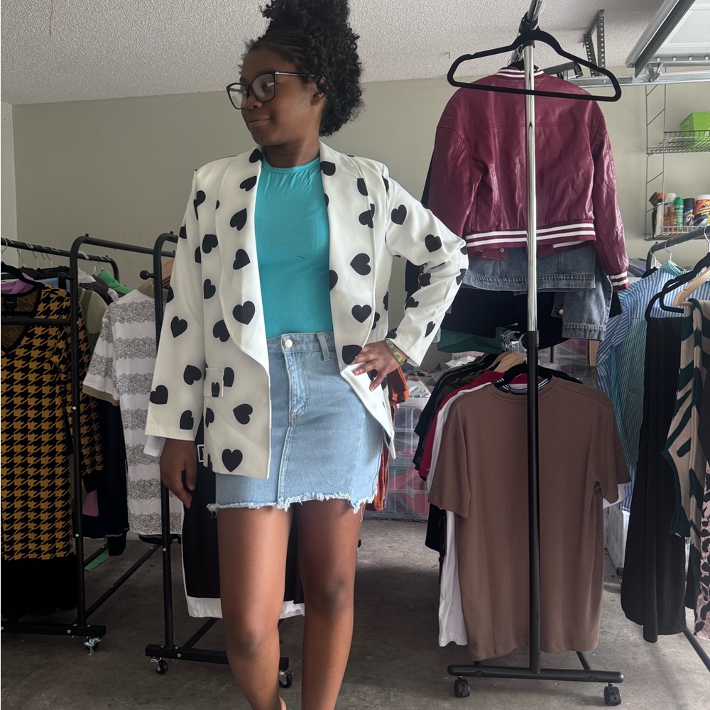 Heart Patterned Black and White Women's Jacket